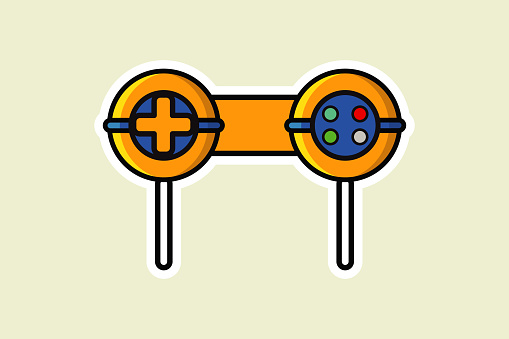 Joystick Controller Buttons in Lollipops Stick Candy Sticker design vector illustration. Food and gaming object icon concept. Creative Lollipop gaming logo sticker design.