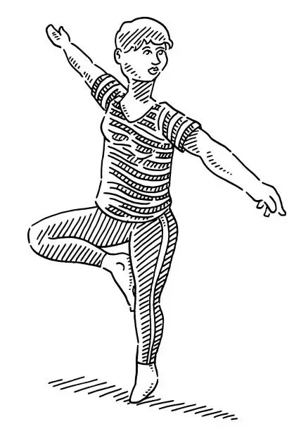 Vector illustration of Young Woman Aerobic Exercise Drawing