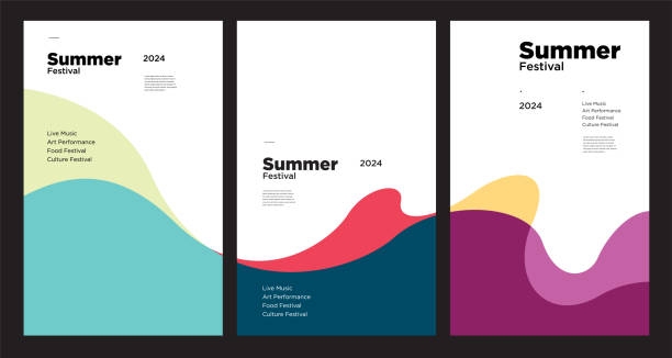 colorful abstract fluid minimalist summer background festival vector banner - poster stock-grafiken, -clipart, -cartoons und -symbole