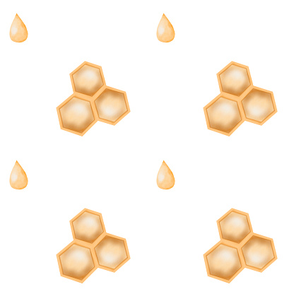 Watercolor adoreble drops of honey and honeycomb seamless pattern. Cute pattern for printing on children's textiles and wallpaper. High quality photo