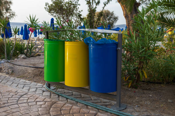 istock Colorful trash cans for sorting waste on the beach 1927055518