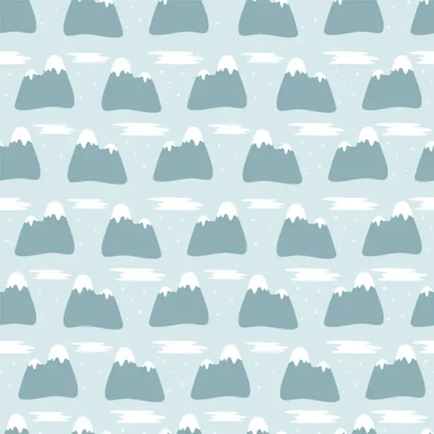 Vector illustration of Seamless pattern with snowy weather mountains. Randomly placed mountains with snowy peak.