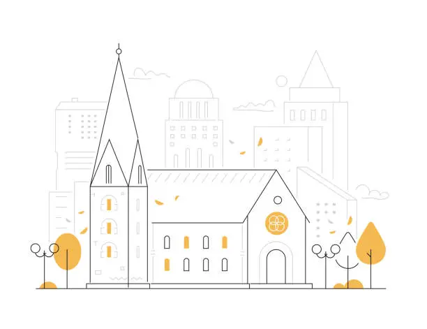 Vector illustration of Gothic cathedral - modern line design style illustration