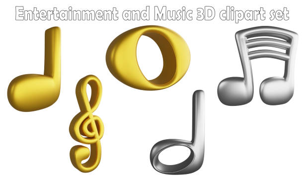 élément clipart de notes de musique, divertissement de rendu 3d et concept de musique isolé sur fond blanc ensemble d’icônes n ° 13 - demisemiquaver photos et images de collection