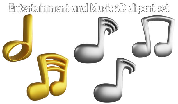 élément clipart de notes de musique, divertissement de rendu 3d et concept de musique isolé sur fond blanc ensemble d’icônes n ° 14 - demisemiquaver photos et images de collection