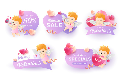 Promotion purple sale label template for love and valentine’s day concept.