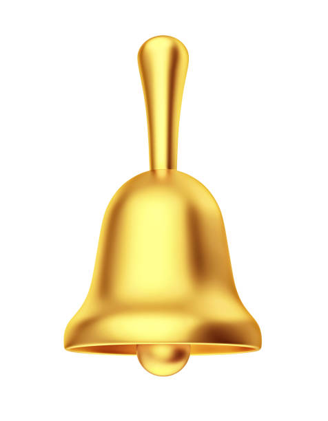 Golden bell isolated on white. 3D rendering with clipping path
