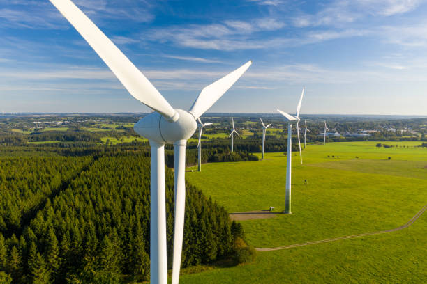 Wind power Clean Energy Future with Wind and Solar windmill sunset stock pictures, royalty-free photos & images