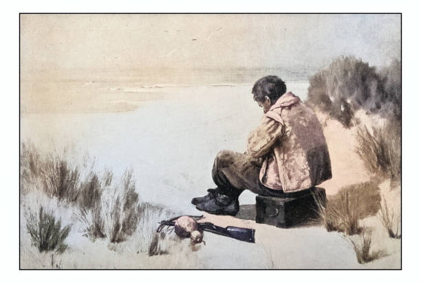 istock Antique photo of paintings: Alone on the beach 1927138762