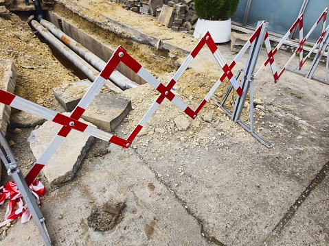 Damaged district heating pipeline in trench