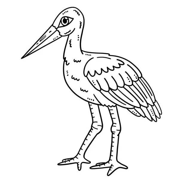 Vector illustration of White Stork Bird Isolated Coloring Page for Kids