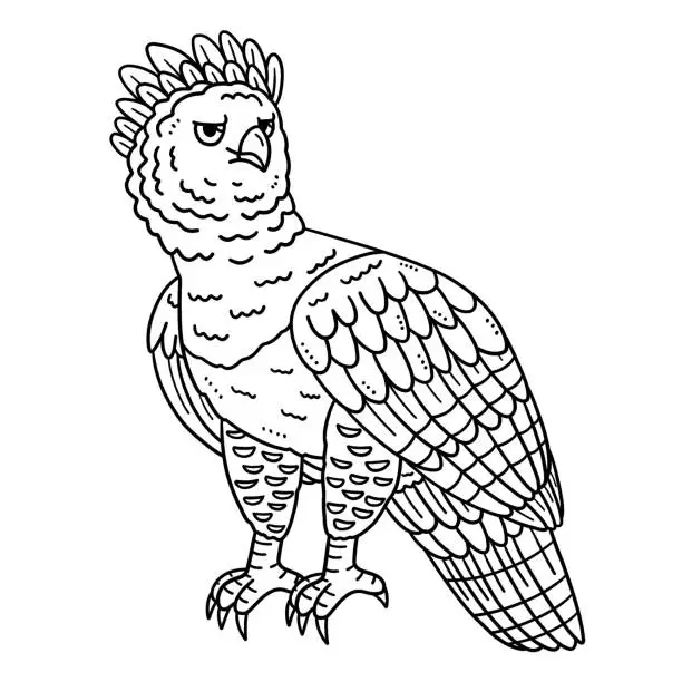 Vector illustration of Harpy Eagle Bird Isolated Coloring Page for Kids