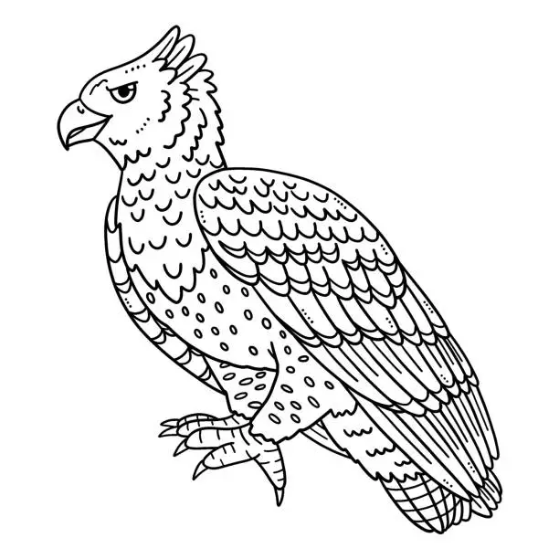 Vector illustration of Martial Eagle Bird Isolated Coloring Page for Kids