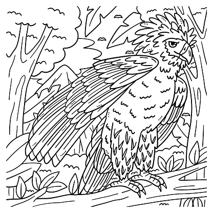 A cute and funny coloring page of a Philippine Eagle. Provides hours of coloring fun for children. To color, this page is very easy. Suitable for little kids and toddlers.