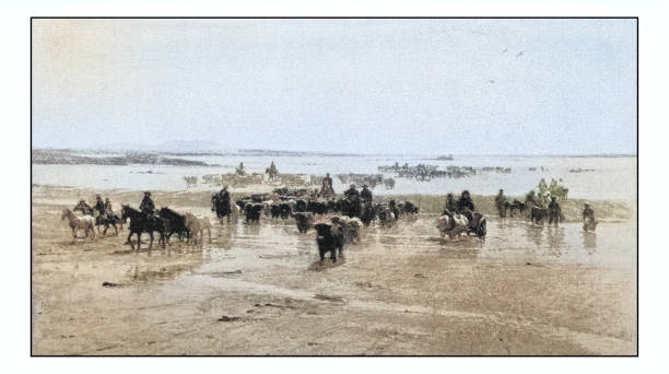 Antique dotprinted photo of paintings: Herding