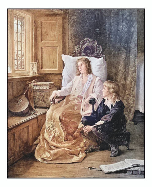 antique photo of paintings: children of king charles i - armchair little girls women elegance stock illustrations
