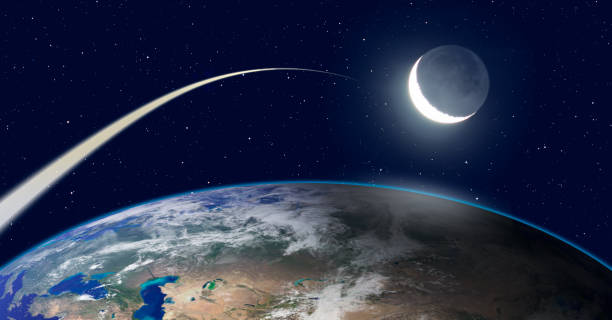 istock Long Exposure Night Time Rocket Launch - Planet Earth with a spectacular sunset 1927188459