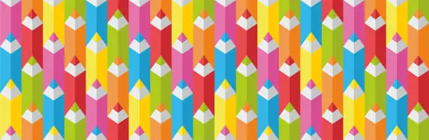 Vector illustration of Seamless colorful background with pencils, geometric pattern. Vector illustration.