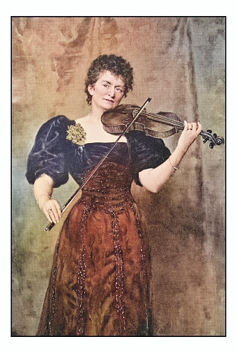Antique dotprinted photo of paintings: violinist portrait