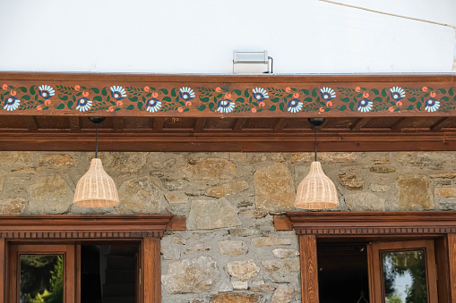 Historical Izmir Sirince houses. Details with elements of architectural decorations, decorative paintings