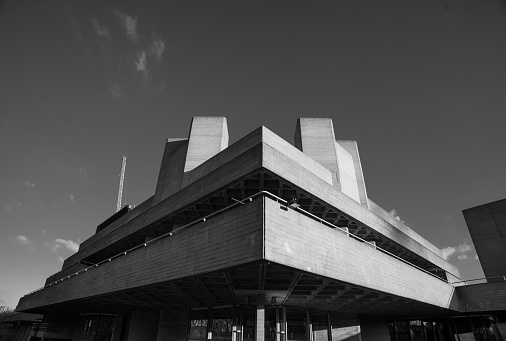 The National Theatre of Great Britain at the Southbank Centre, London. Designed by architect Denys Lasdun. Famous example of Brutalism.