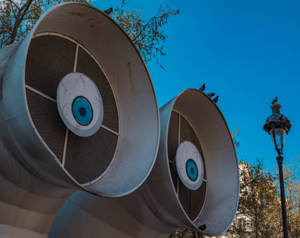 Eyeballs watching from ventilation pipes at Centre Pompidou