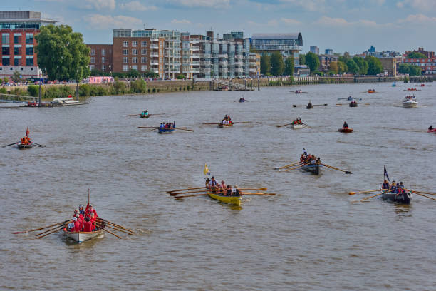 The Great River Race. 21 miles from Milwall to Richmond along the Thames and under its famous bridges. Over 300 row boats take part in this annual London marathon rowing race.