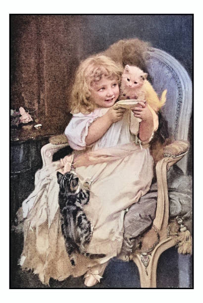 Antique dotprinted photo of paintings: Little girl portrait