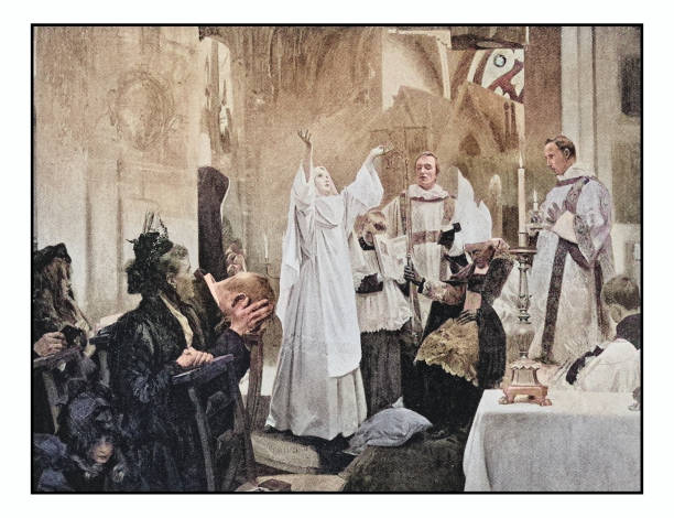 Antique dotprinted photo of paintings: Church