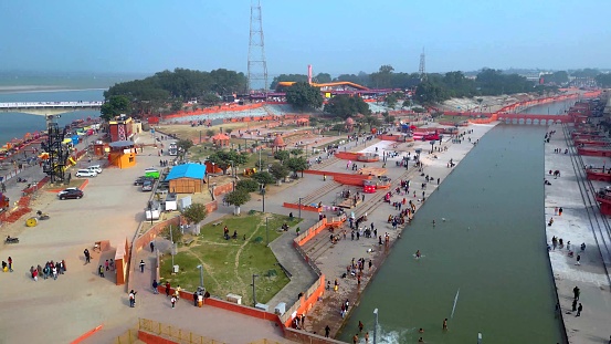 Ayodhya Drone view Shri Ram Mandir, Shri Hanuman Garhi Mandir, Lata Mangeshkar Chowk and Ram ki Paidi Ghats,