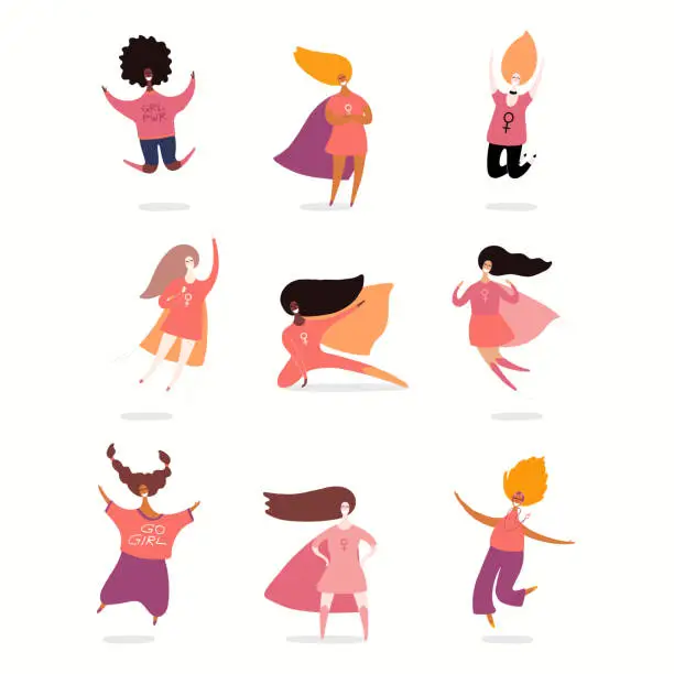 Vector illustration of Diverse women set