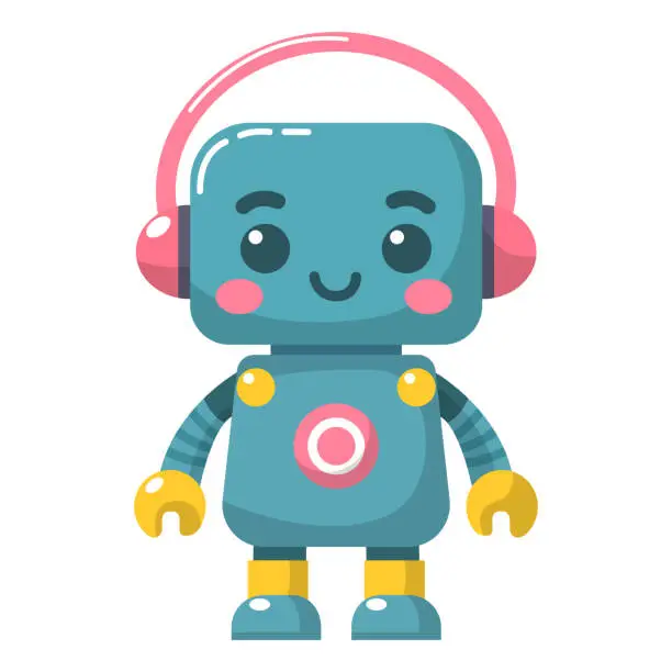 Vector illustration of Blue robot with headphones