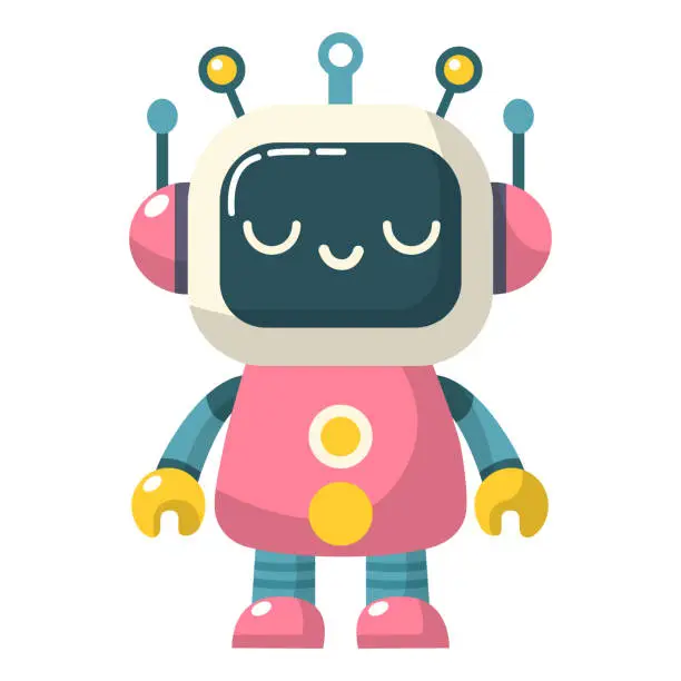 Vector illustration of Cute pink robot with buttons