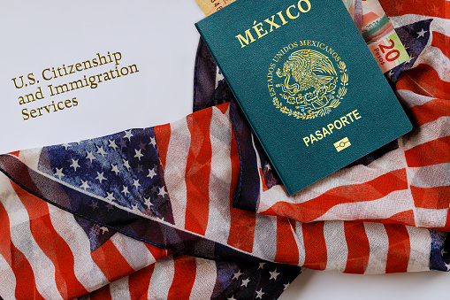 Naturalization citizenship in United States requires a passport, peso of Mexico, immigration