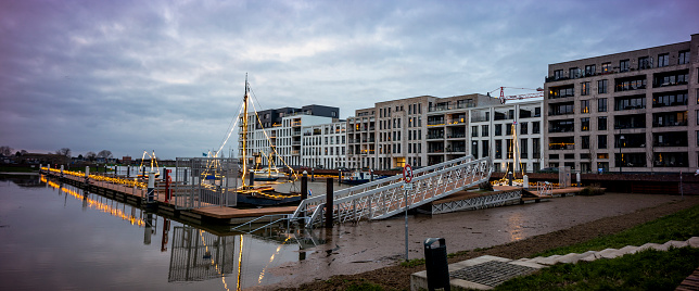 Noorderhaven port with holiday lights around the quay in the foreground