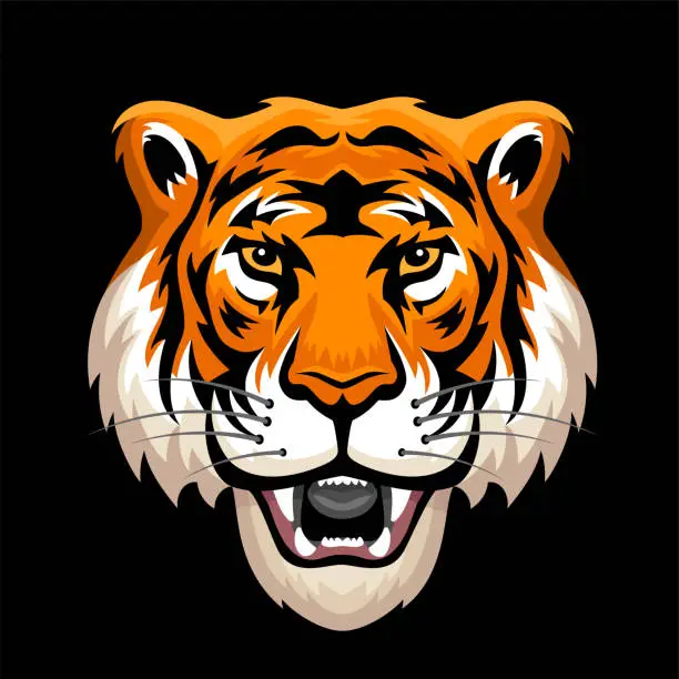 Vector illustration of Tiger Roaring. Tiger Head Tattoo. Mascot Creative Design