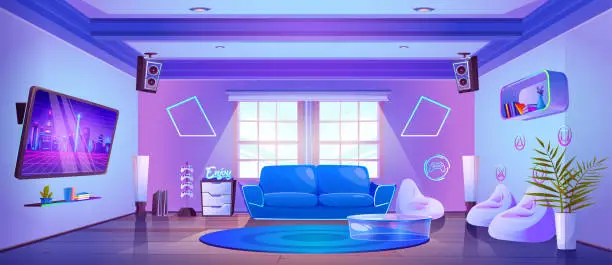Vector illustration of Gamer living room with furniture
