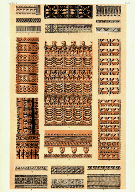 istock Traditional Polynesian decorative art patterns designs, Wood carving, 19th Century, Art 1927345314