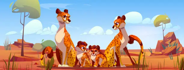 Vector illustration of Cheetah family in Africa cartoon vector background