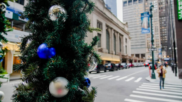 New York, New York, USA - January 10, 2024: Christmas decoration near Grand  Central Terminal