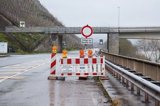 Klüsserath, Germany - 12/12/2023: blocked road in winter