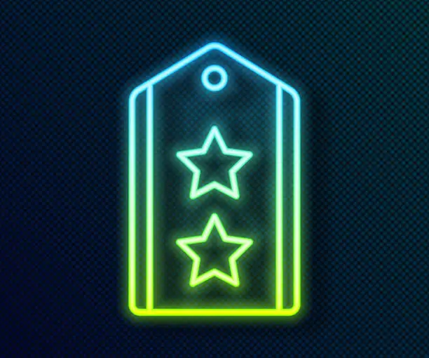 Vector illustration of Glowing neon line Military rank icon isolated on black background. Military badge sign. Vector