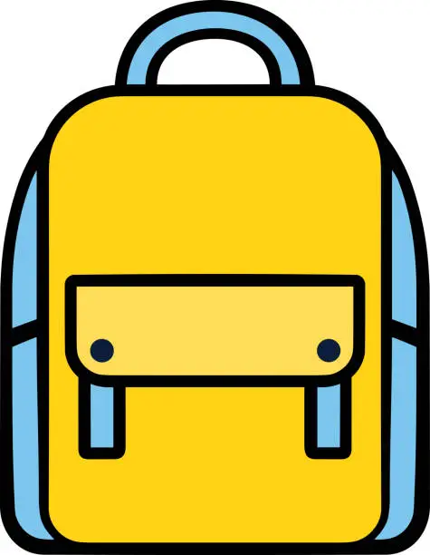 Vector illustration of Cartoon-Style Yellow Backpack with Blue Straps and Pocket