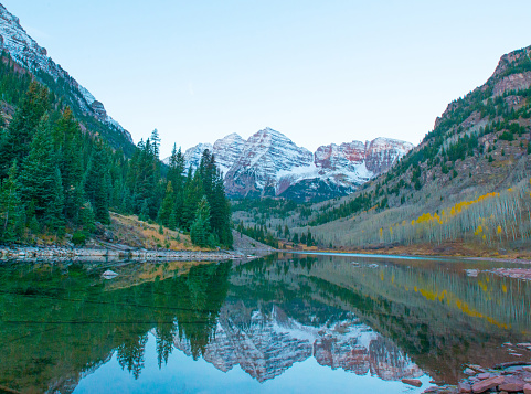 Majestic Mountain-Maroon Bells with alpine lake-Aspen Colorado