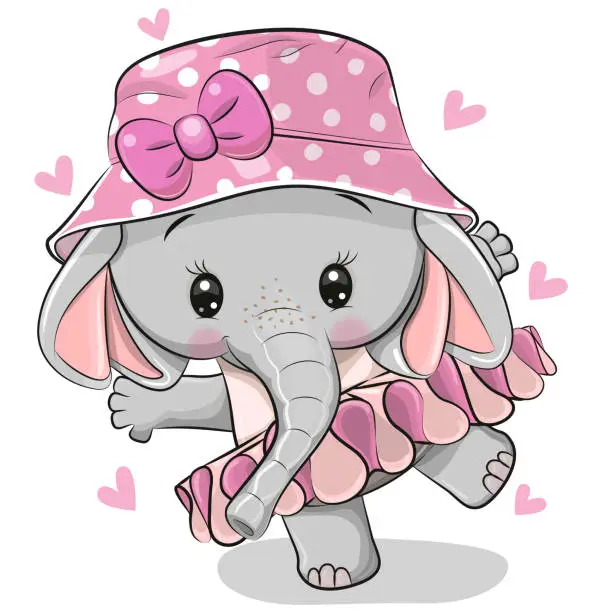 Vector illustration of Cartoon elephant Ballerina on a pink background