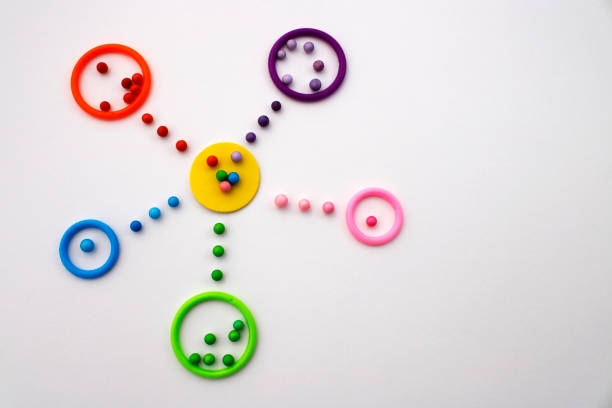 Teams represented by different colors coming together at a meeting point