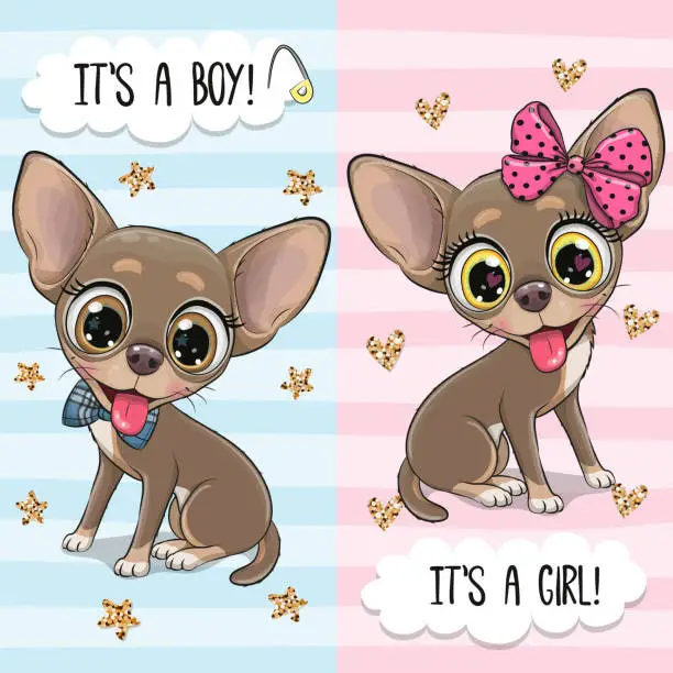 Vector illustration of Cartoon Dogs Chihuahua boy and girl