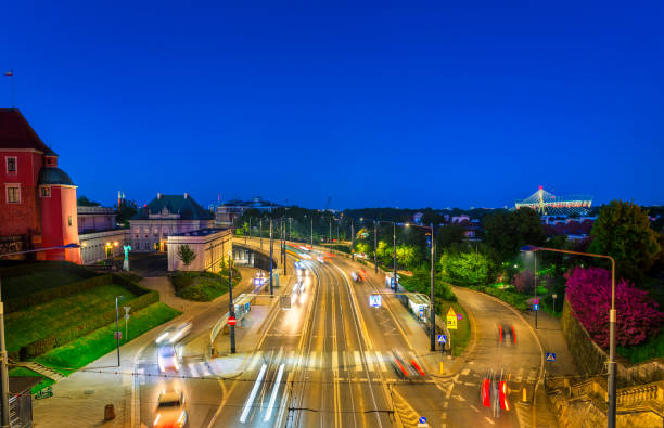 Road in the Old Town of Warsaw, view from above, Poland