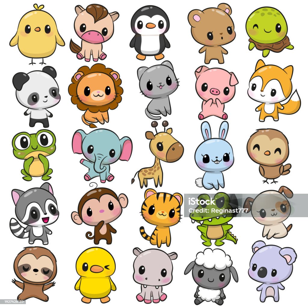 Cute Animals on a white background - Royalty-free Dier vectorkunst Cute Animals on a white background - Royalty-free Dier vectorkunst