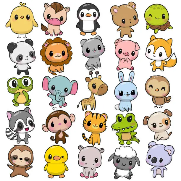 Vector illustration of Cute Animals on a white background
